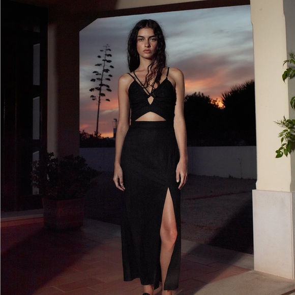 Corset Dress Zara Black Linen Dress BLOGGER FAVEZARA AW25 NWT WOMAN  RUCHED CORSET MINI